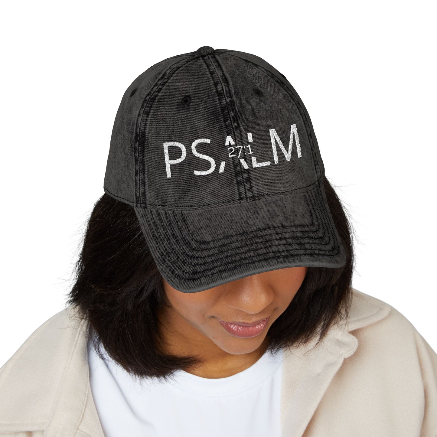 Embroidered 'PSALM' Vintage Wash Cap — Distressed Christian Baseball Hat