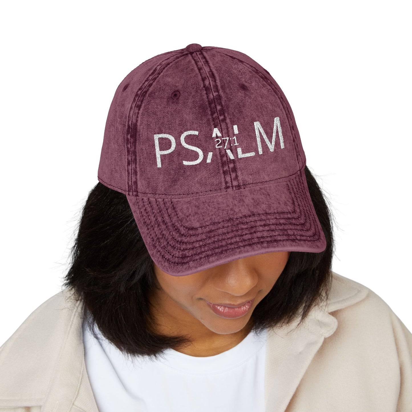 Embroidered 'PSALM' Vintage Wash Cap — Distressed Christian Baseball Hat