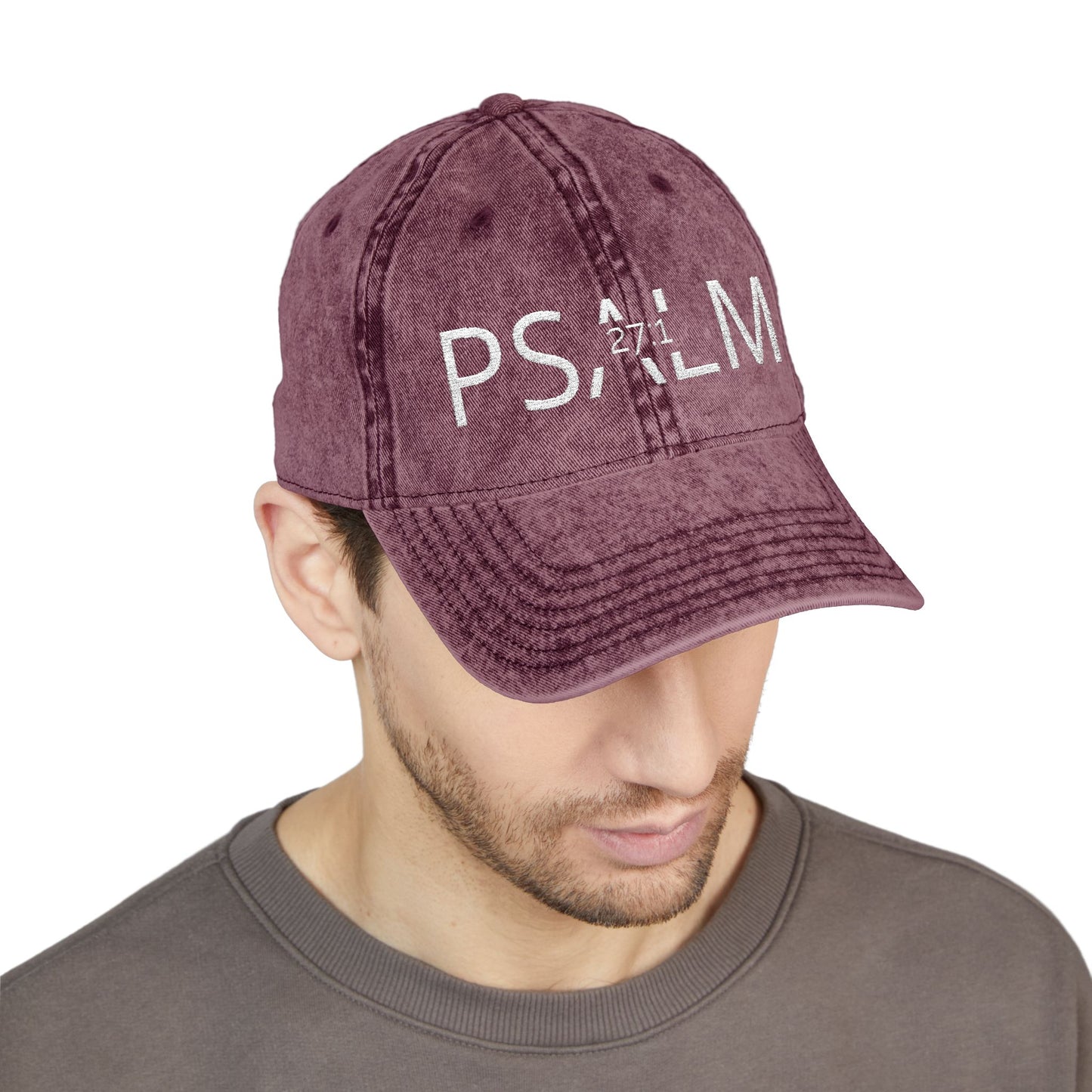 Embroidered 'PSALM' Vintage Wash Cap — Distressed Christian Baseball Hat