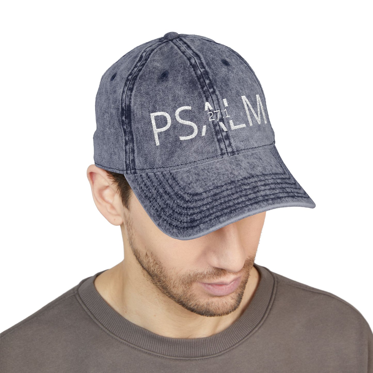Embroidered 'PSALM' Vintage Wash Cap — Distressed Christian Baseball Hat