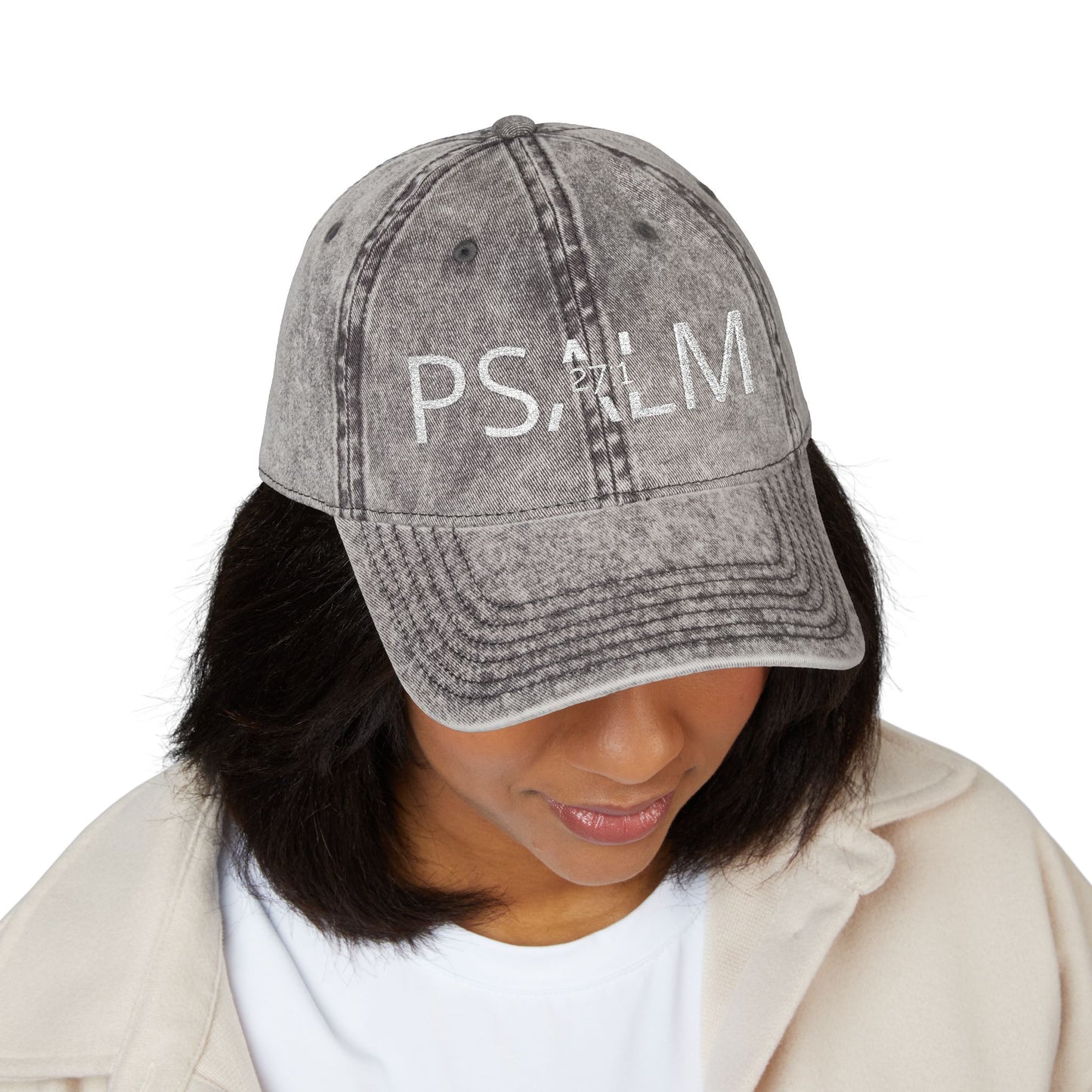 Embroidered 'PSALM' Vintage Wash Cap — Distressed Christian Baseball Hat