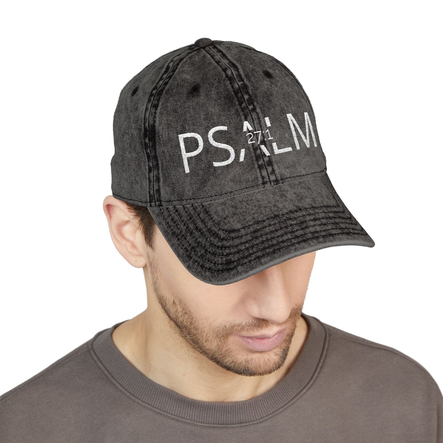 Embroidered 'PSALM' Vintage Wash Cap — Distressed Christian Baseball Hat